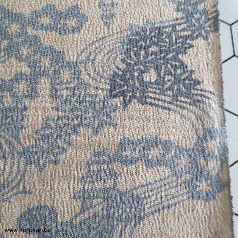 Flußlandschaft grau - beige Seide/ Wolle Kimono Stoff