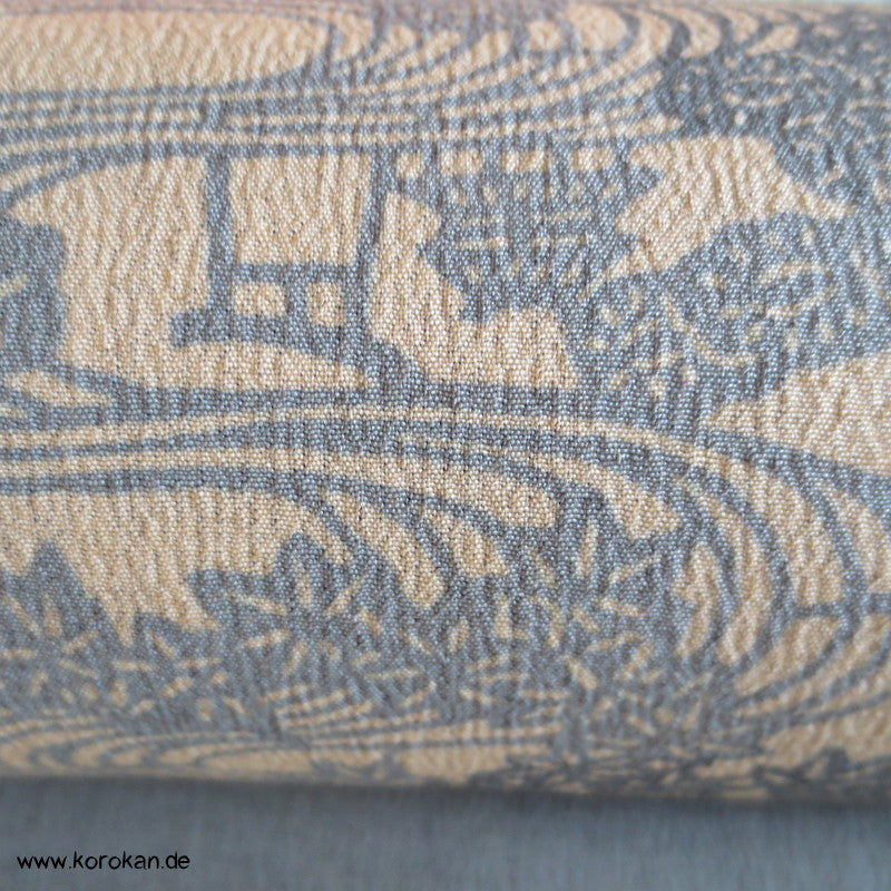 Flußlandschaft grau - beige Seide/ Wolle Kimono Stoff