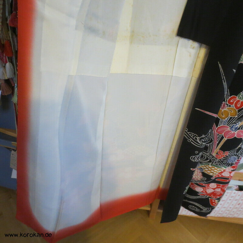 bunte Muster auf schwarzer Seide Homongi Kimono
