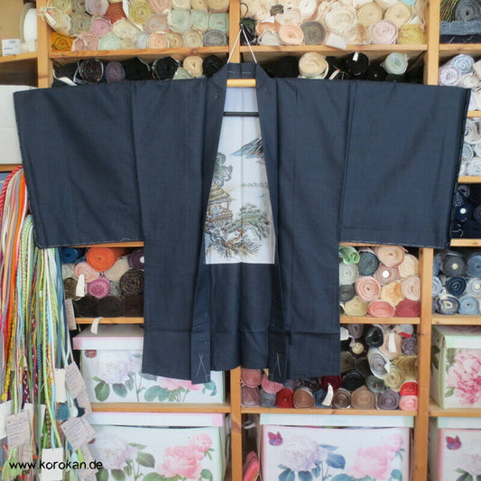 Lake Biwa Futter Kikko Kasuri Tsumugi Seiden Haori Kimono Jacke
