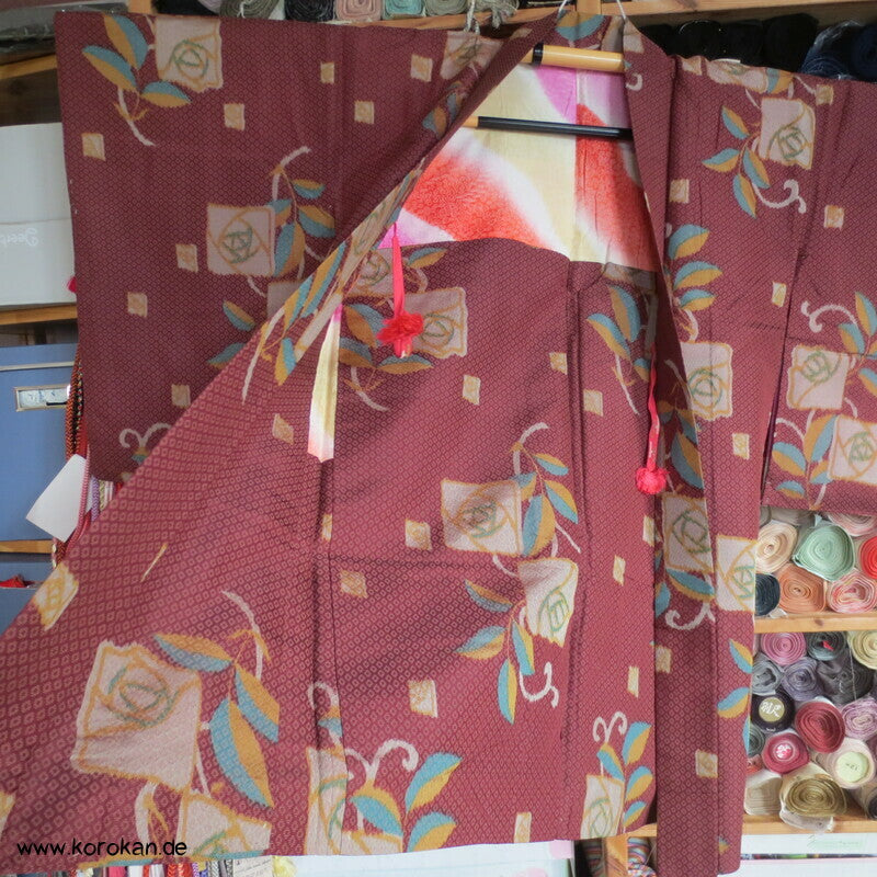 quadratische Morris Rosen Kimono Haori Jacke, Seiden Jacquard