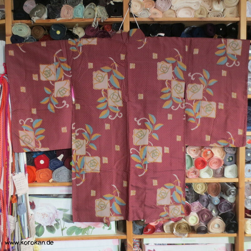 quadratische Morris Rosen Kimono Haori Jacke, Seiden Jacquard