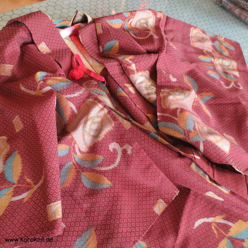 quadratische Morris Rosen Kimono Haori Jacke, Seiden Jacquard