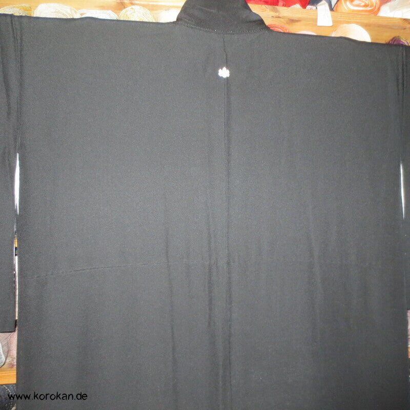 5 Mon Mofuku, formeller schwarzer Crepe Kimono