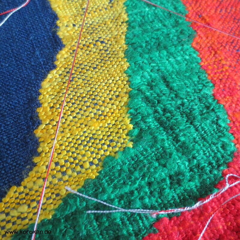 Primärfarben Nagoya Obi - grobe Mawata Tsumugi Seide, handgewebt