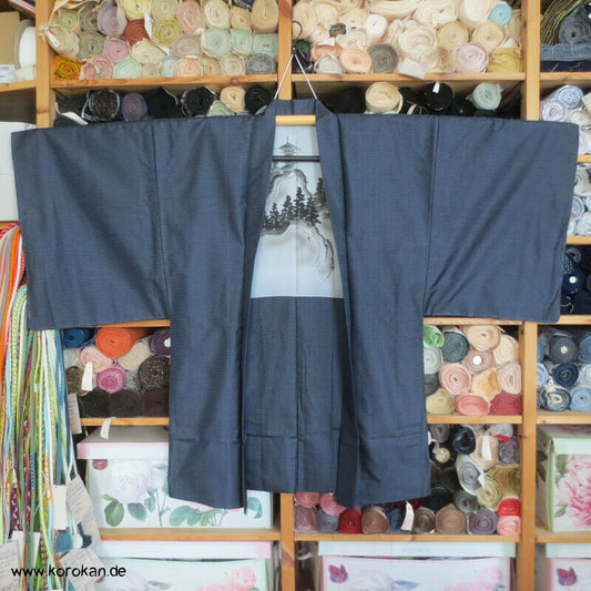 Tempelfutter blaues Kikko Kasuri Seiden Tsumugi Haori