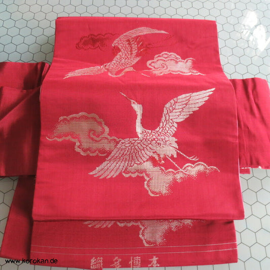 Nagoya Obi Seidenbrokat, Kraniche