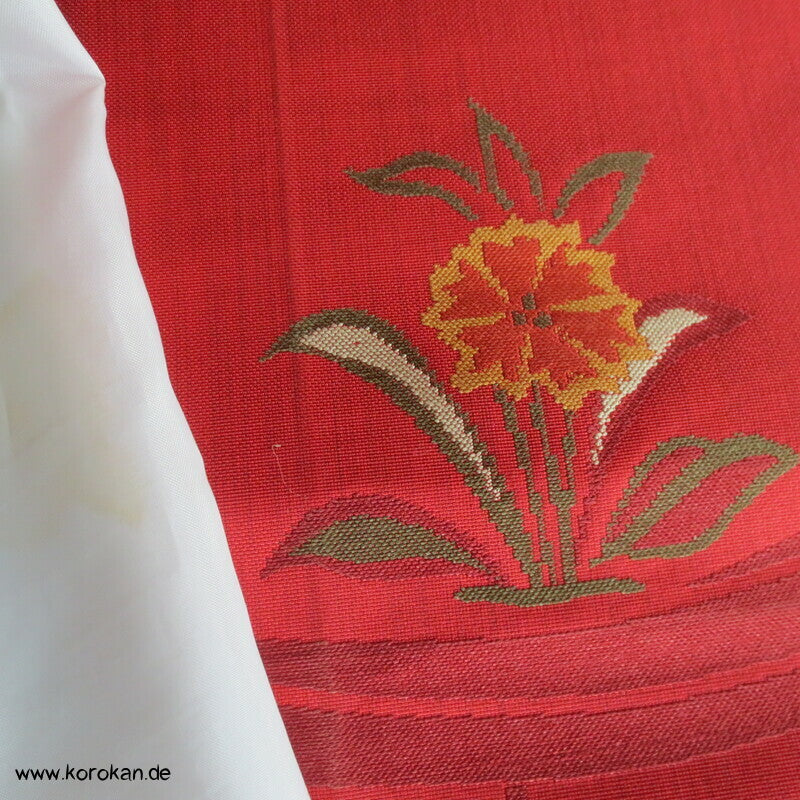Nagoya Obi Seide, grob gewebt, kleine Blume