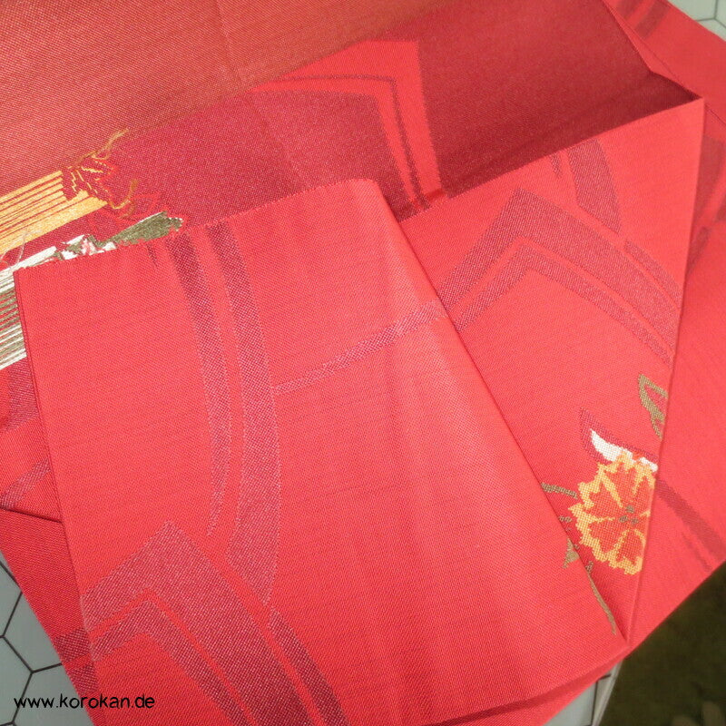 Nagoya Obi Seide, grob gewebt, kleine Blume