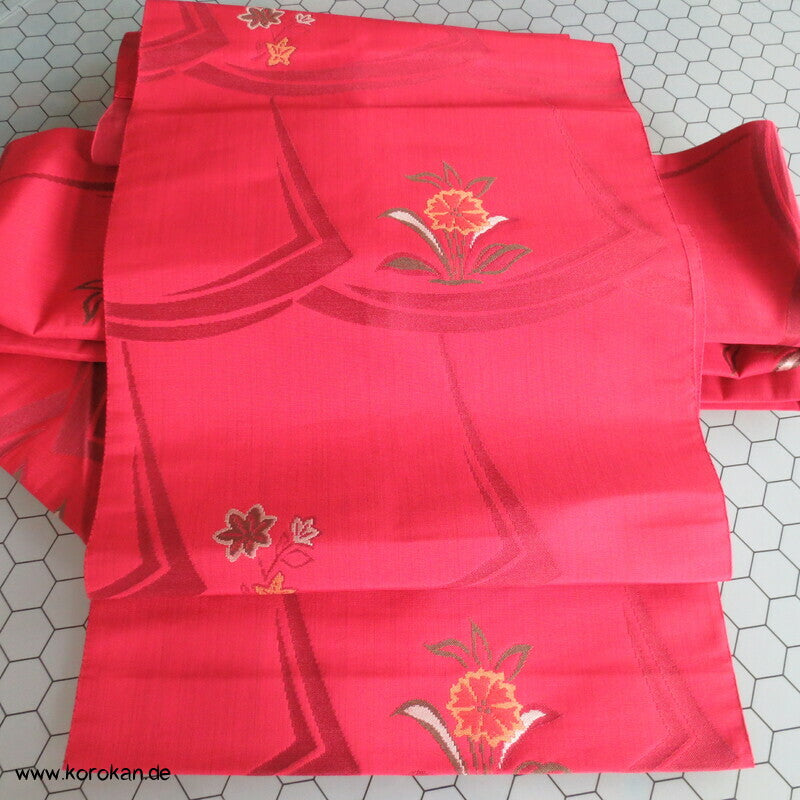 Nagoya Obi Seide, grob gewebt, kleine Blume