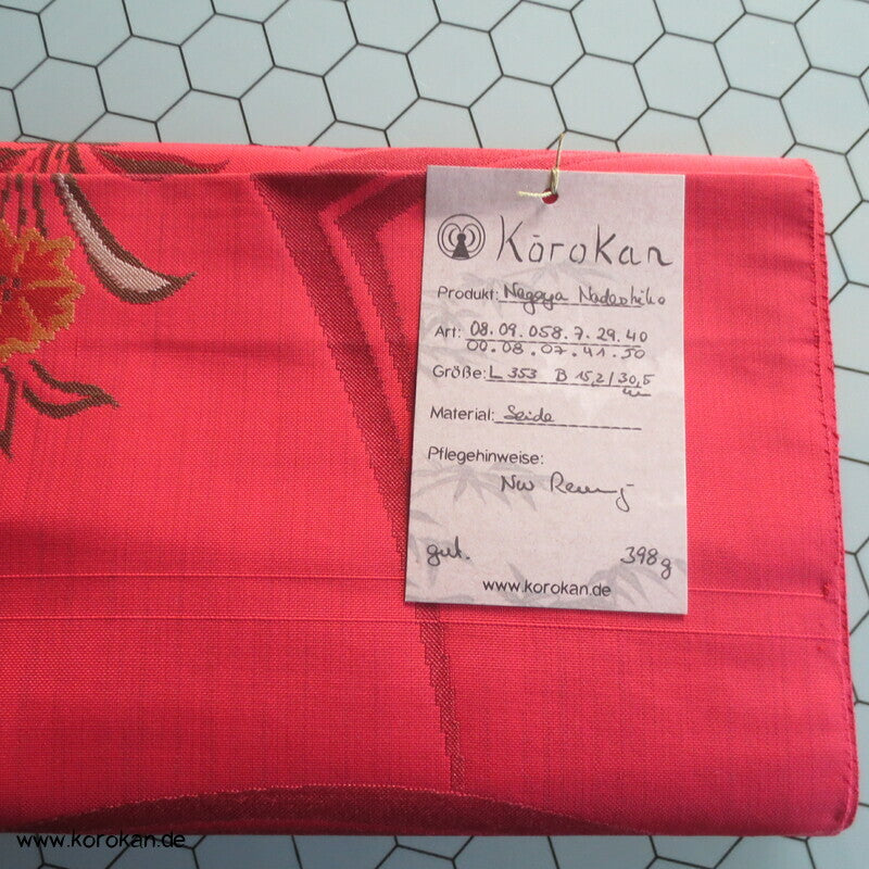 Nagoya Obi Seide, grob gewebt, kleine Blume