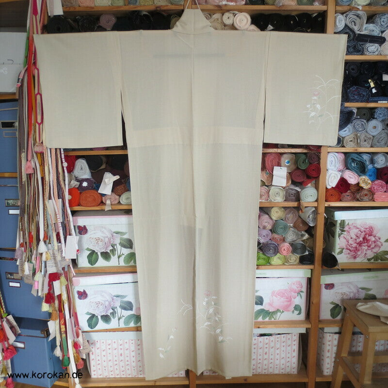zarter heller Rho Seiden Hitoe Tsukesage Kimono, wie neu