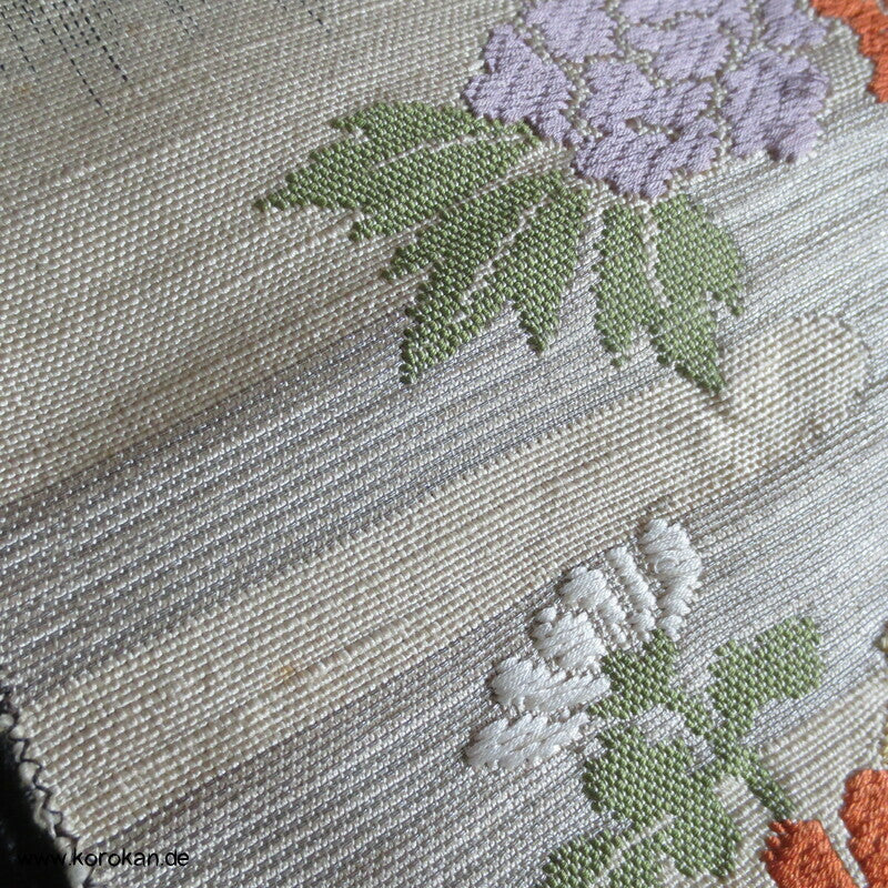 Blumenband Nagoya Obi - schwarze Tsumugi Seide