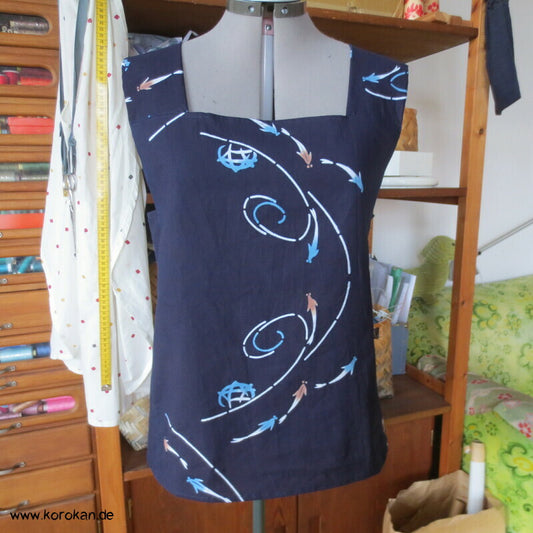 Yukata Kimono Baumwoll Top, Fischschwarm indigo, Gr. M