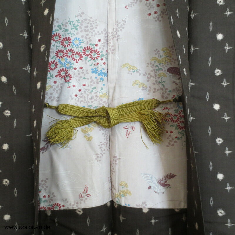 olivgraue Meisen Haori Kimono Jacke, Wachtel Futter, mit Himo
