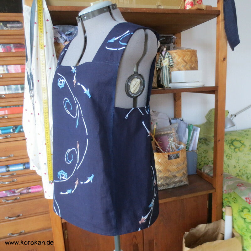 Yukata Kimono Baumwoll Top, Fischschwarm indigo, Gr. M