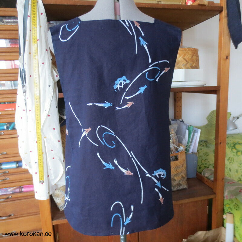 Yukata Kimono Baumwoll Top, Fischschwarm indigo, Gr. M