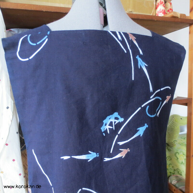 Yukata Kimono Baumwoll Top, Fischschwarm indigo, Gr. M