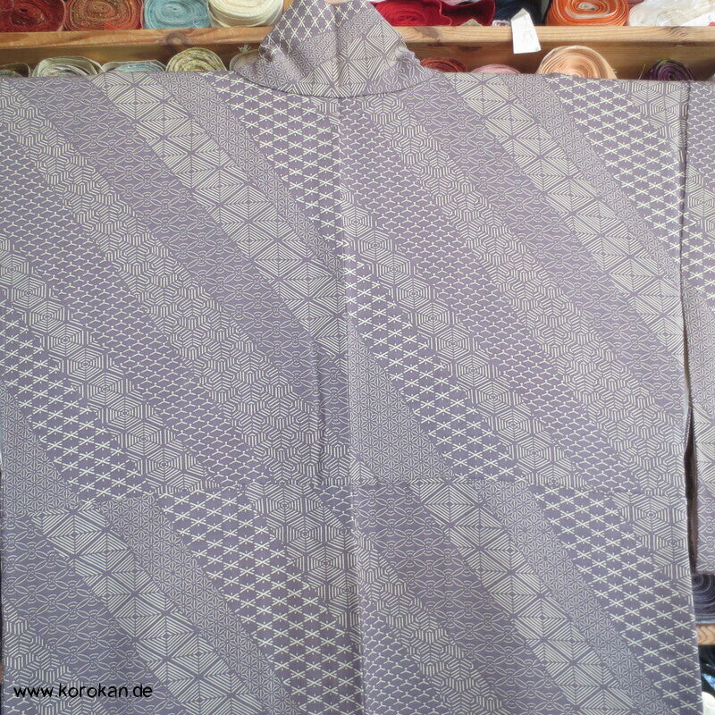 Fast Edo Komon diagonale Musterstreifen Seiden Komon Kimono