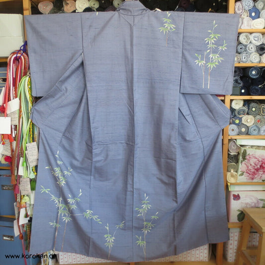 reservierter Bambus auf bleu Tsumugi Homongi Kimono