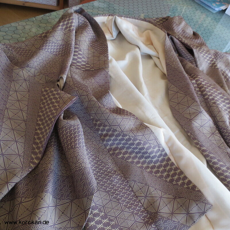 Fast Edo Komon diagonale Musterstreifen Seiden Komon Kimono