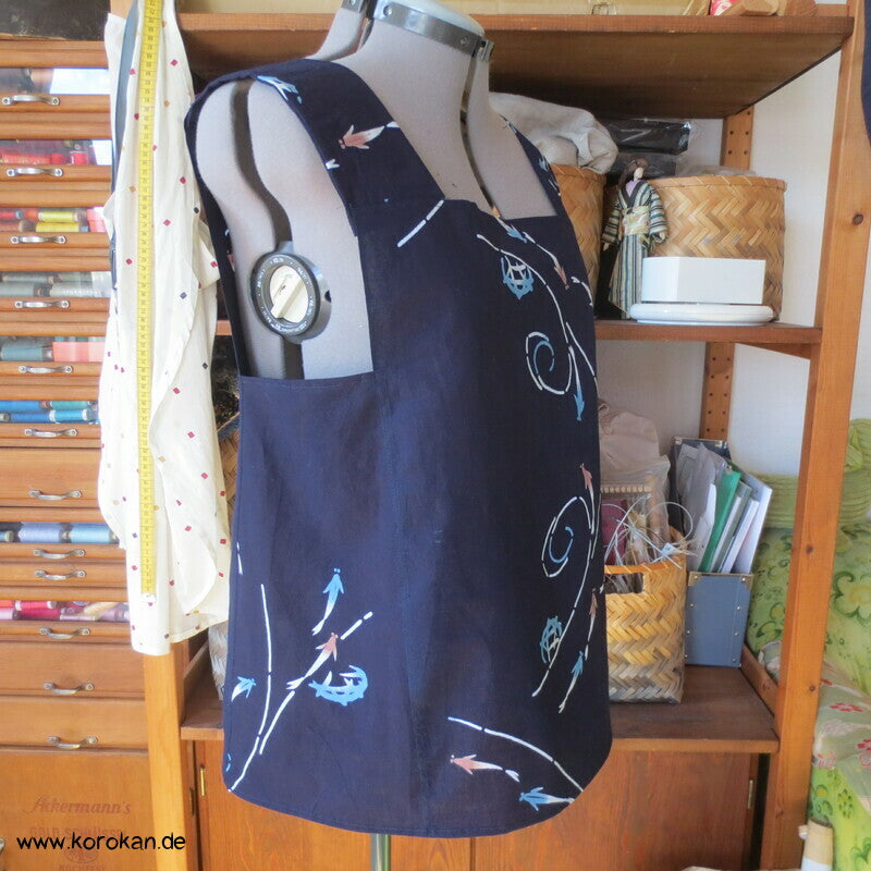 Yukata Kimono Baumwoll Top, Fischschwarm indigo, Gr. M