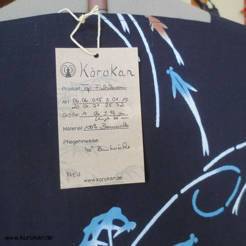 Yukata Kimono Baumwoll Top, Fischschwarm indigo, Gr. M