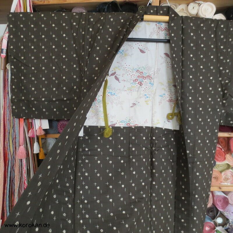 olivgraue Meisen Haori Kimono Jacke, Wachtel Futter, mit Himo