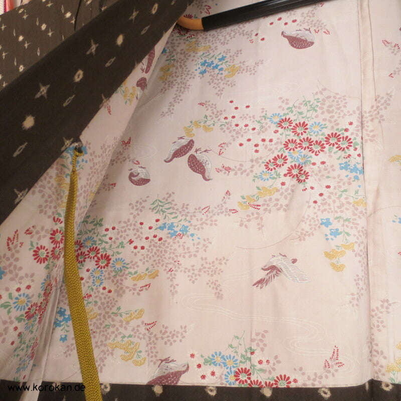 olivgraue Meisen Haori Kimono Jacke, Wachtel Futter, mit Himo