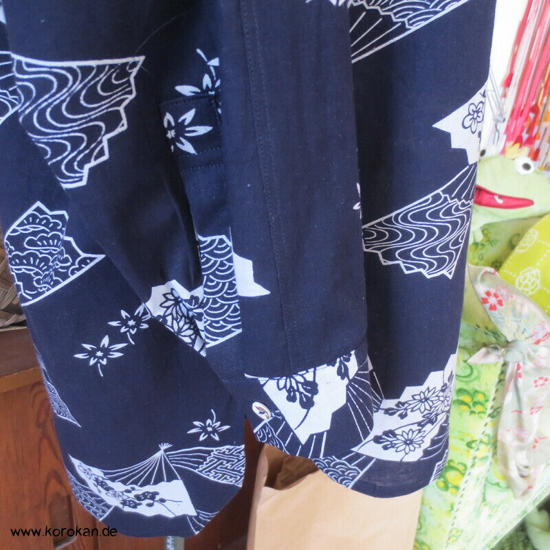 Herrenhemd aus Yukata Kimono Baumwolle mit Fächern, Gr. L
