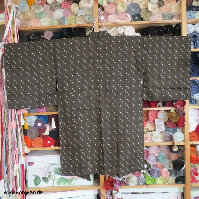olivgraue Meisen Haori Kimono Jacke, Wachtel Futter, mit Himo