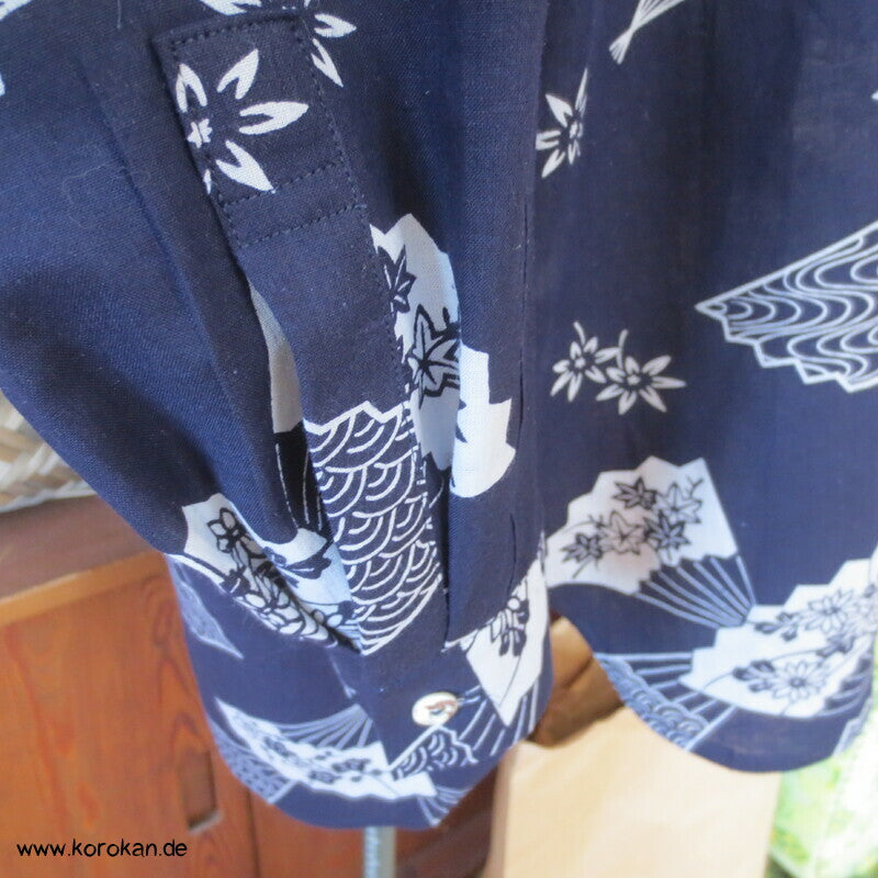 Herrenhemd aus Yukata Kimono Baumwolle mit Fächern, Gr. L