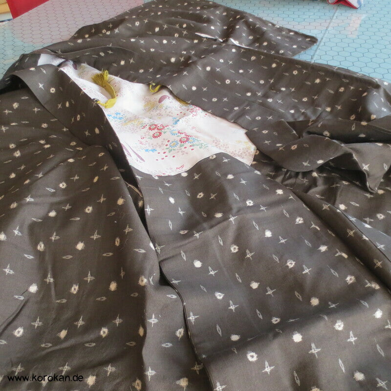 olivgraue Meisen Haori Kimono Jacke, Wachtel Futter, mit Himo