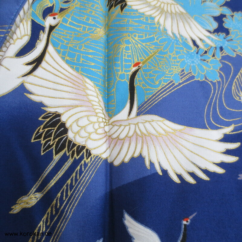 Moderner Japan Kimono Yukata mit Kranichen - Morgenmantel mit Gürtel