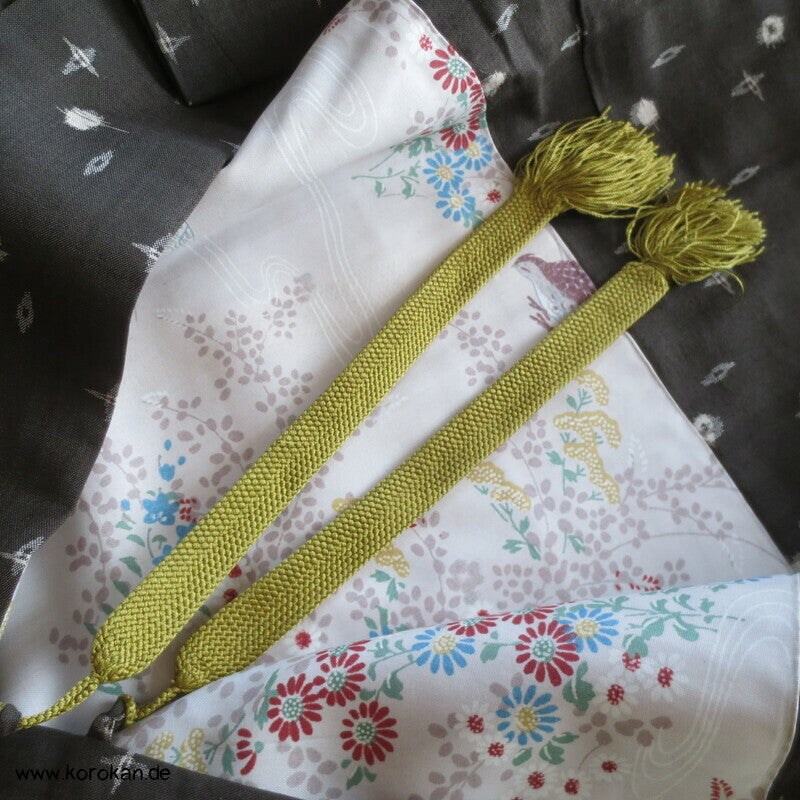 olivgraue Meisen Haori Kimono Jacke, Wachtel Futter, mit Himo