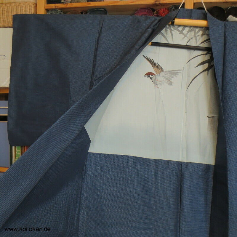 Spatz im Bambus Futter Haori Kimono Jacke, Tsumugi Seide