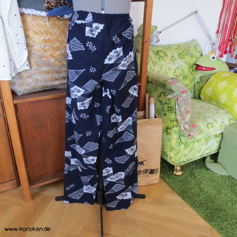 Hose aus Yukata Kimono Baumwolle mit Gummizug und Durchzugband, Gr. L
