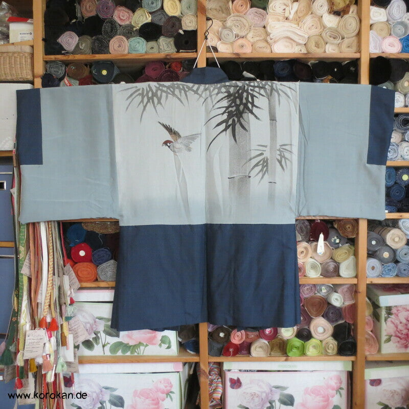 Spatz im Bambus Futter Haori Kimono Jacke, Tsumugi Seide