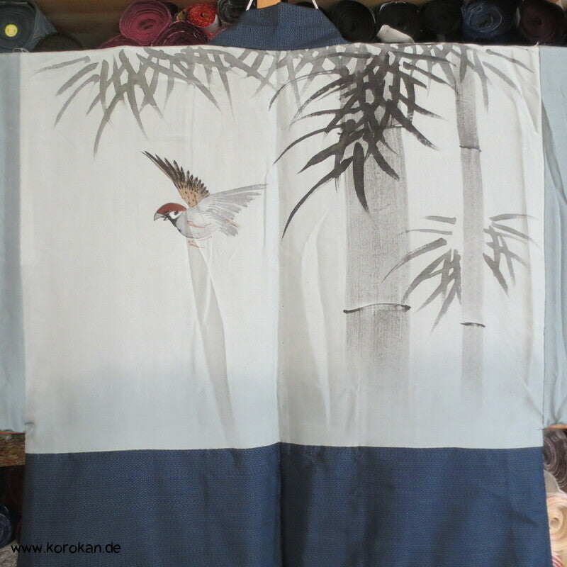 Spatz im Bambus Futter Haori Kimono Jacke, Tsumugi Seide