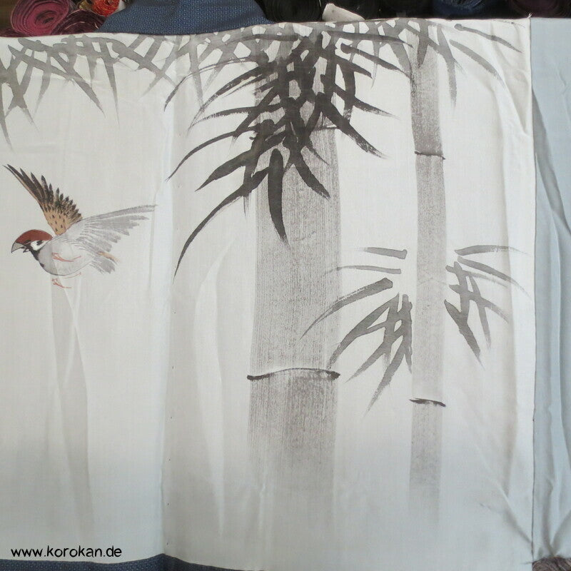 Spatz im Bambus Futter Haori Kimono Jacke, Tsumugi Seide