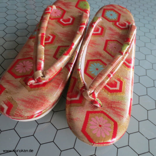 japanische Zori Zehensteg Sandalen Kikko Seidenbrokat, Gr. 40 / 42