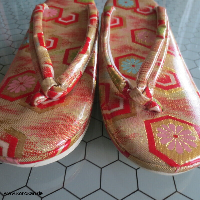 japanische Zori Zehensteg Sandalen Kikko Seidenbrokat, Gr. 40 / 42
