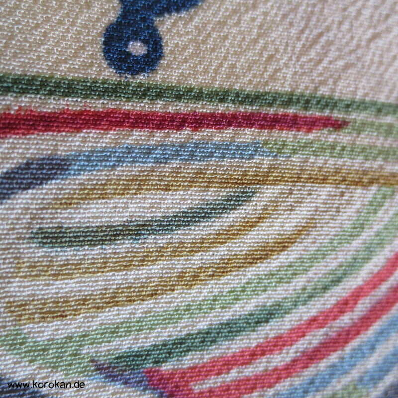 Bingata Druck Wellen, Iris, Blüten, Schmetterlinge Seidencrepe Komon Kimono
