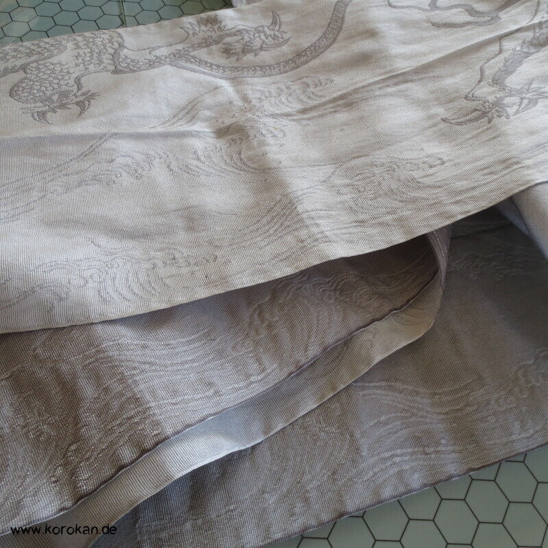 Drachen in hellgrau Fukuro / Hanhaba Obi Kimono Gürtel