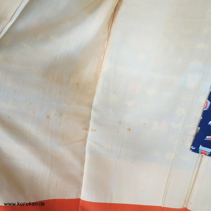 Schätze / Symbole auf blau Komon Kimono Seidencrepe