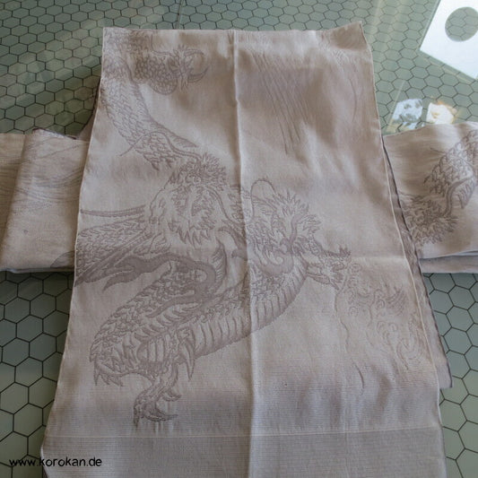 Drachen in hellgrau Fukuro / Hanhaba Obi Kimono Gürtel