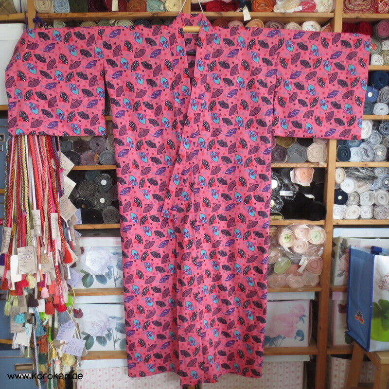 Juban / Yukata Baumwoll Kimono, Fächer auf pink, NEU