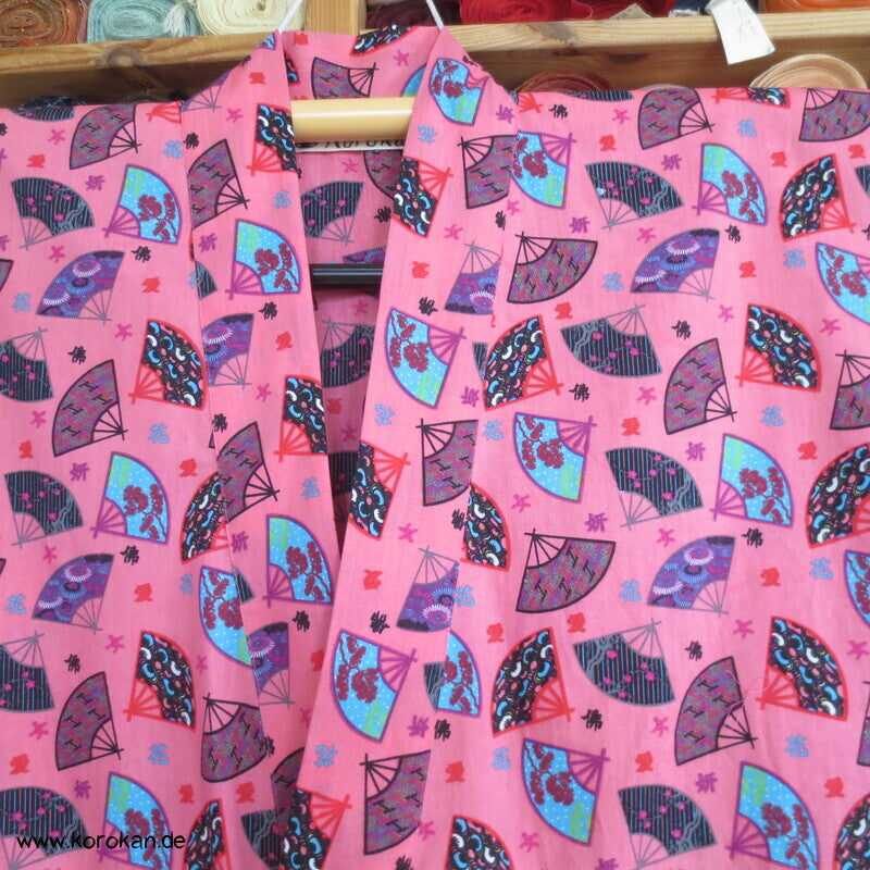 Juban / Yukata Baumwoll Kimono, Fächer auf pink, NEU