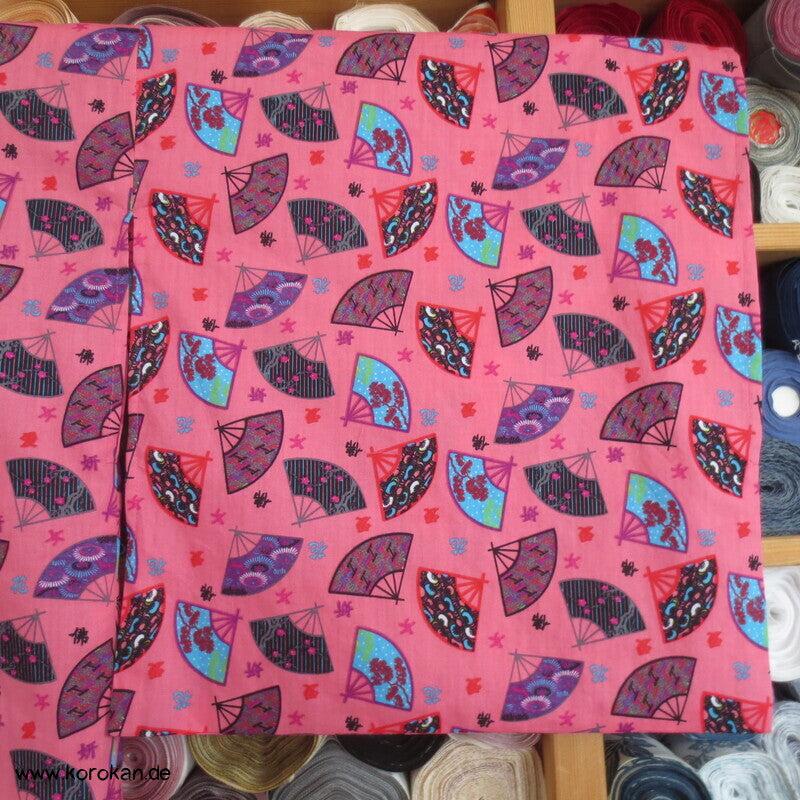 Juban / Yukata Baumwoll Kimono, Fächer auf pink, NEU