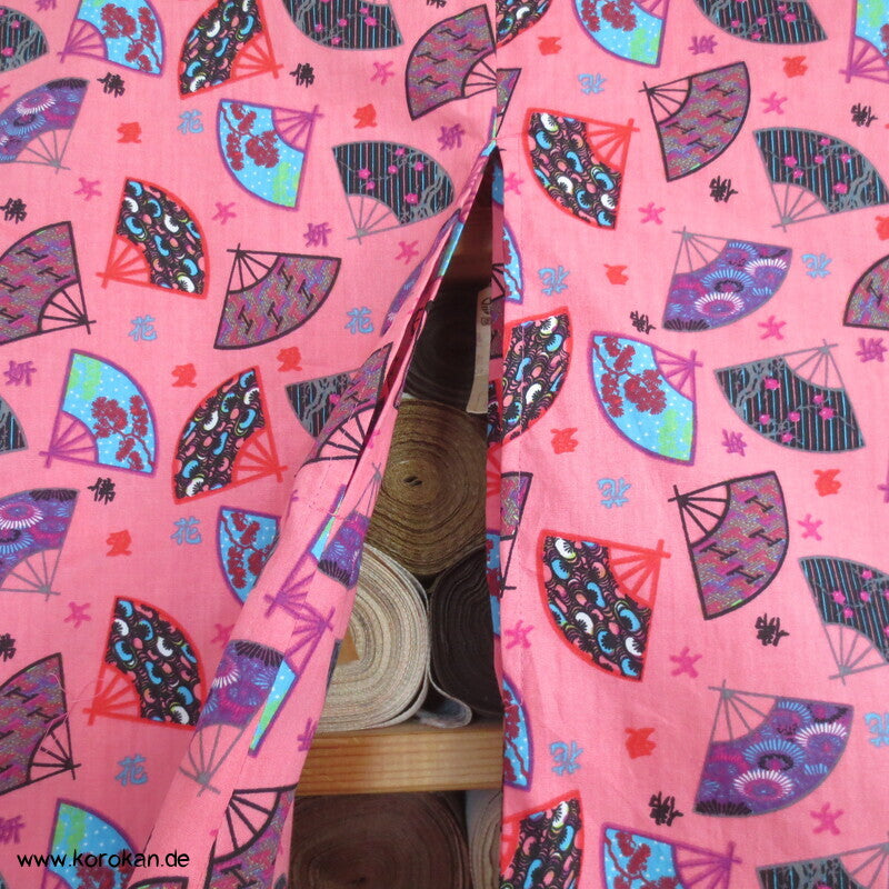 Juban / Yukata Baumwoll Kimono, Fächer auf pink, NEU
